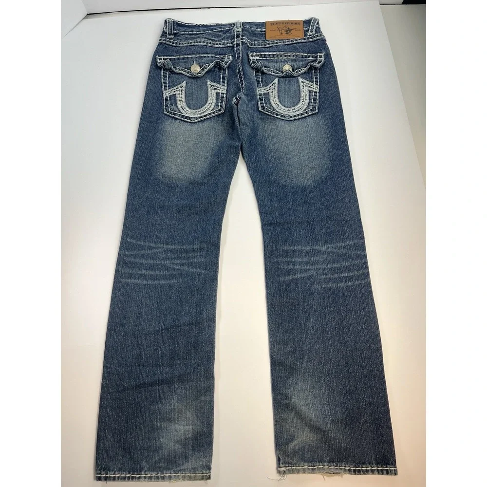 True Religion Jeans Mens 34x33 Dark Wash Denim Joey Super T Thick Stitching